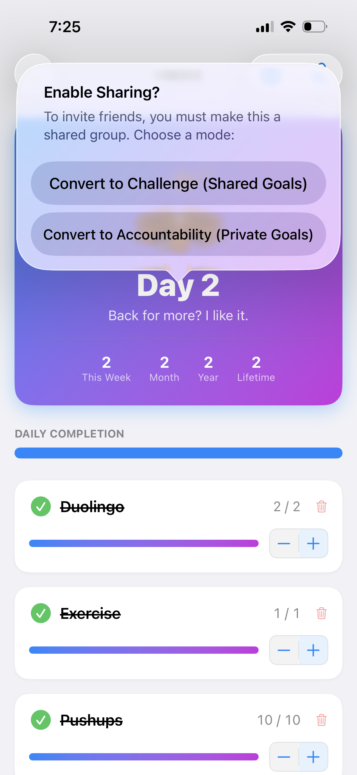 Sharing Roles Screen