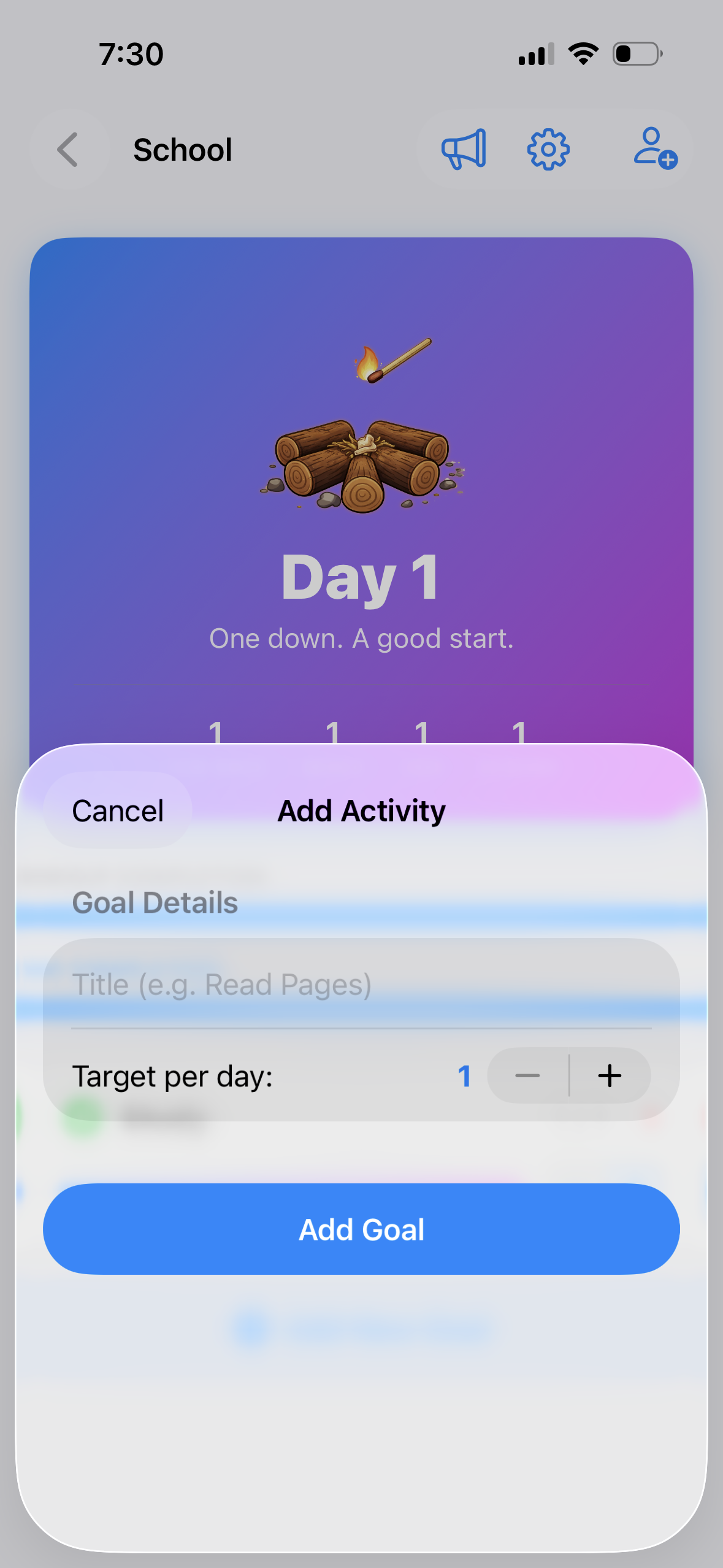 Add New Activity Screen