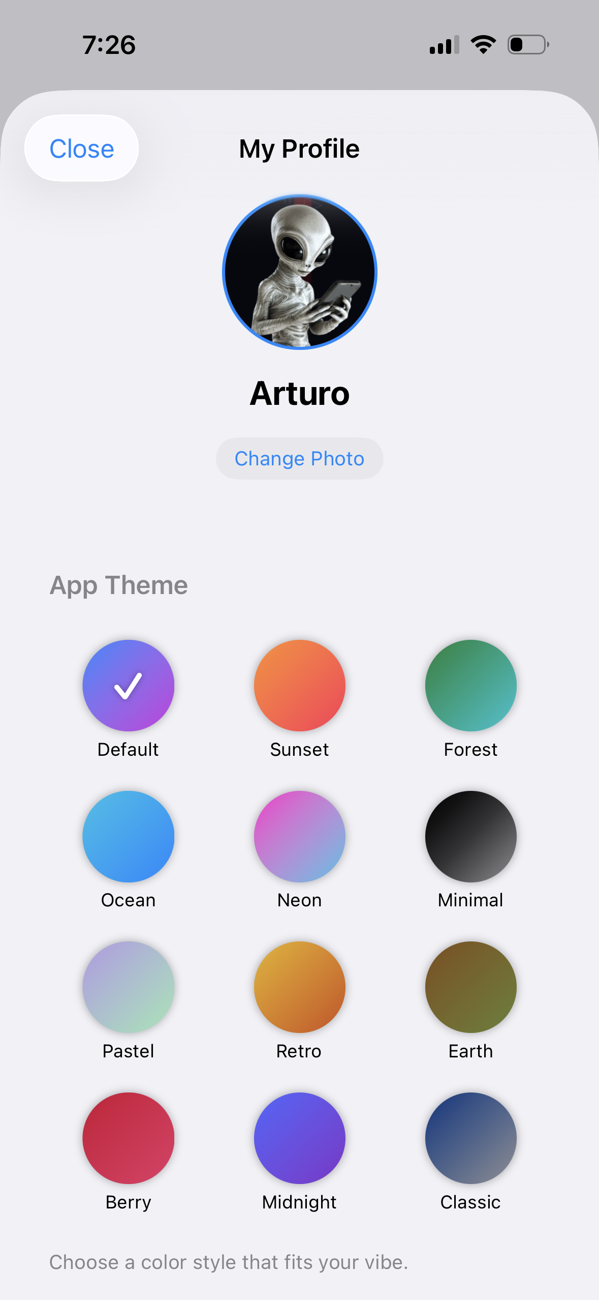 Color Theme Selection Screen