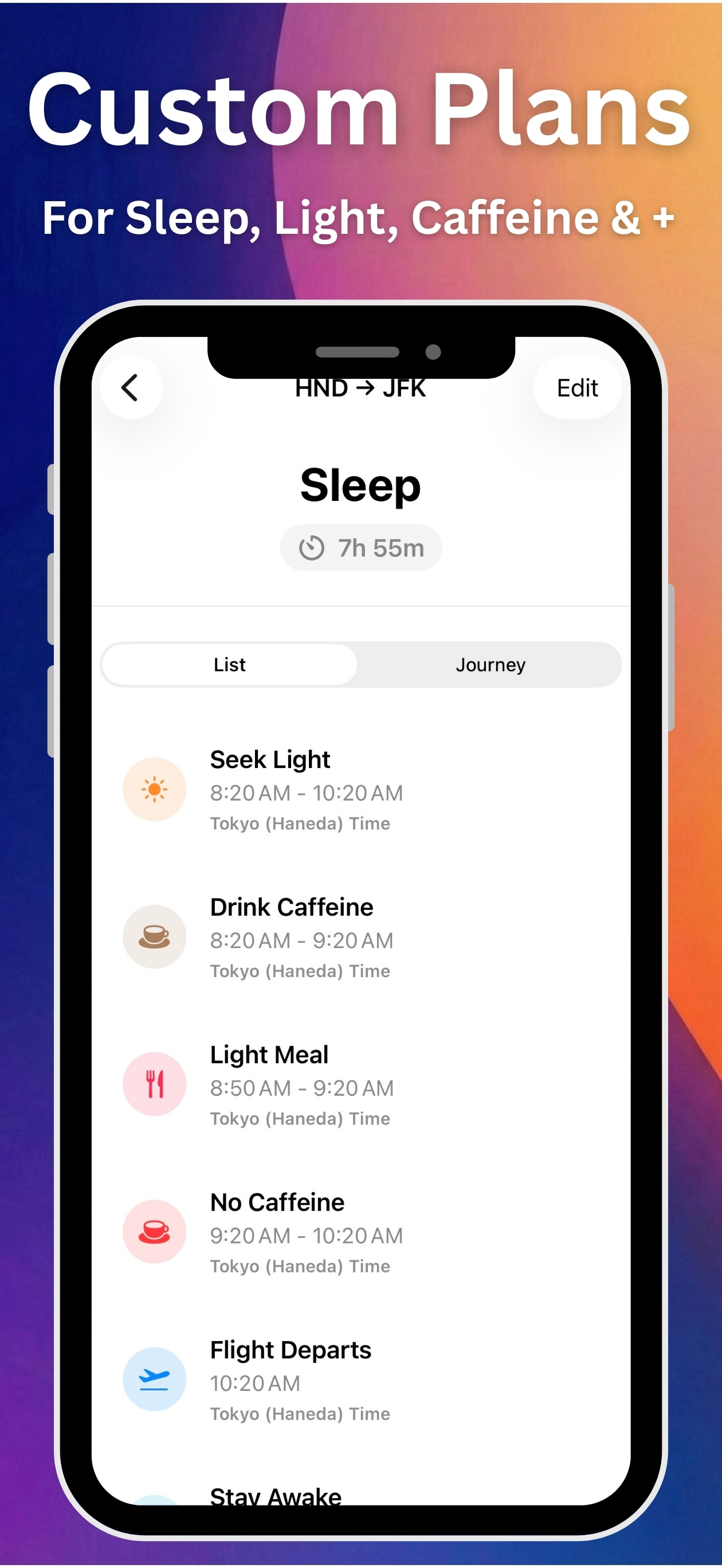 Visual guide for light and dark therapy timing on long-haul flights